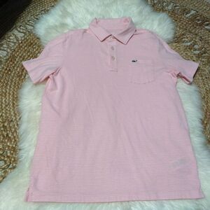 Vineyard Vines Edgartown Pink and White Striped Polo Size Large 14